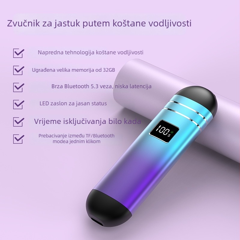 Mini zvučnik s kostnom provođenjem zvuka, Bluetooth 5.3, ugrađena baterija, 100 Hz–20 kHz, SNR ≥85 dB, 2 zvučnika, idealan za slušanje dok spavate ispod jastuka