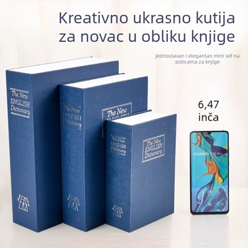 Sejf u obliku knjige za stolno skladištenje novca i sitnica, 1 L kapacitet, metal s površinom od papira i nehrđajući čelik, model BXX-05, s poklopcem, skriveno skladište