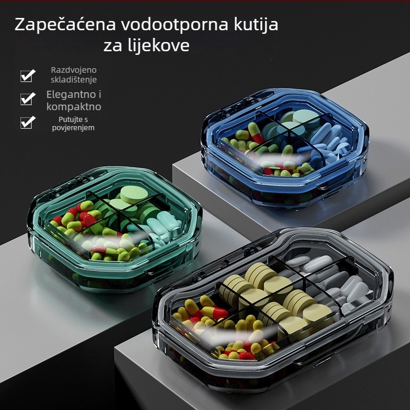 Kutija za lijekove MZ-A01, PC plast, s poklopcem i pretincima, sedmodnevni prijenosni organizator lijekova