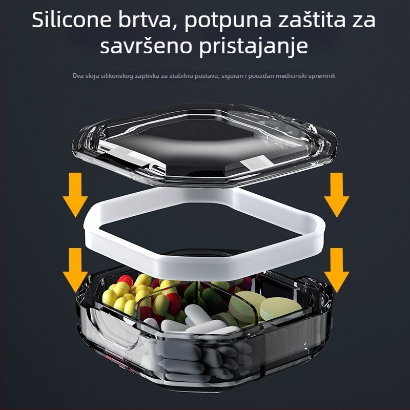 Kutija za lijekove MZ-A01, PC plast, s poklopcem i pretincima, sedmodnevni prijenosni organizator lijekova