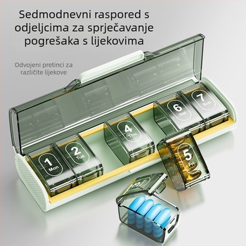Kutija za tablete sa sedam pretinaca, prenosna, zatvorena i otporna na svjetlost i vlagu, tjedni dozator