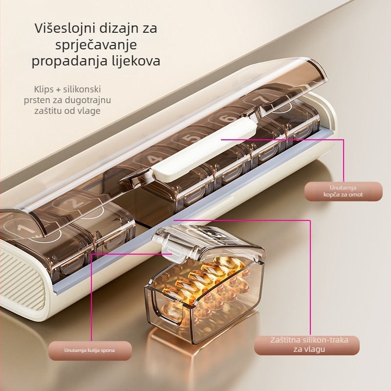 Kutija za tablete sa sedam pretinaca, prenosna, zatvorena i otporna na svjetlost i vlagu, tjedni dozator