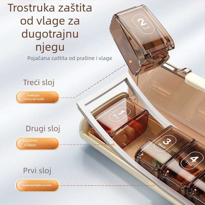 Kutija za tablete sa sedam pretinaca, prenosna, zatvorena i otporna na svjetlost i vlagu, tjedni dozator