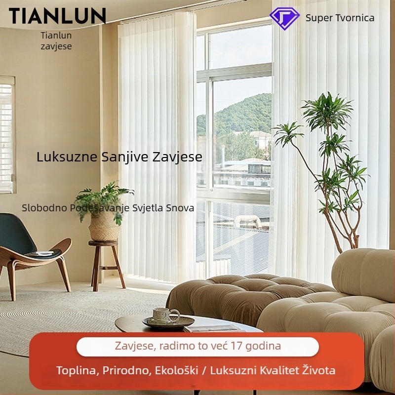 Zavjese za balkon i dnevni, poliester, polusjenjenje 40–70%, moderni minimalistički stil