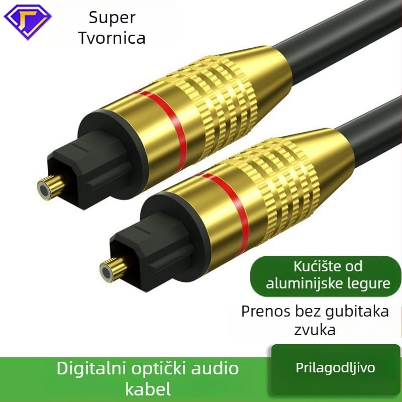 Digitalni optički audio kabel za TV i pojačalo — optičko jezgro, zlatno-platinasti konektori, kompatibilan sa TV, DVD, PS4 i set-top boxom