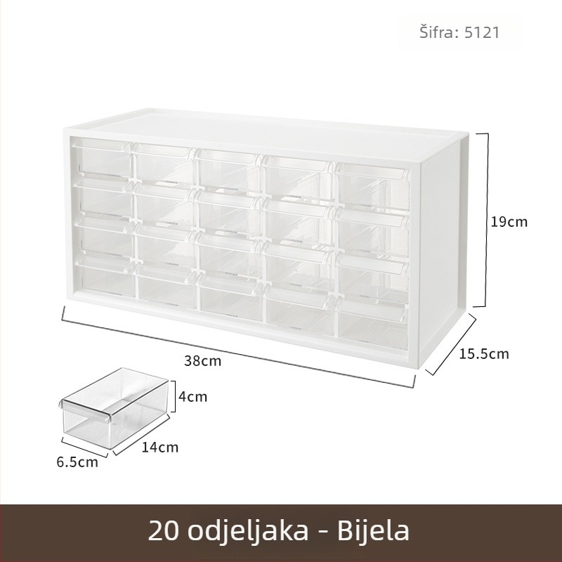 Desktop kutija za ladice (model 514AAE), PP materijal, s poklopcem, složiva, 20 pretinaca