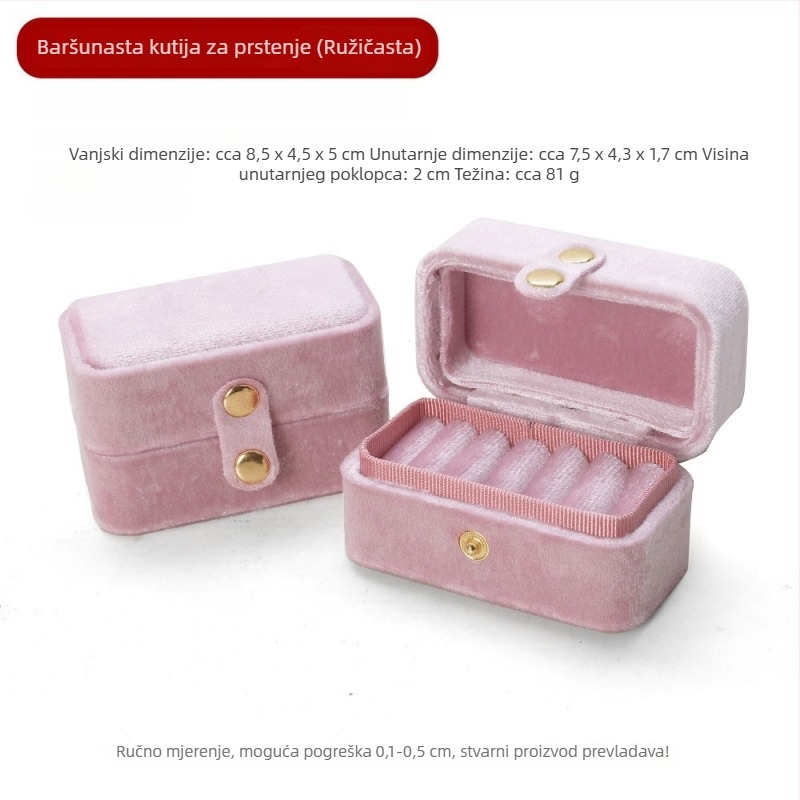 Kutija za prstenje s veluru dizajnom s više pregrada, materijal flanel+ABS, prijenosna kutija za nakit, pohranjivanje prstena