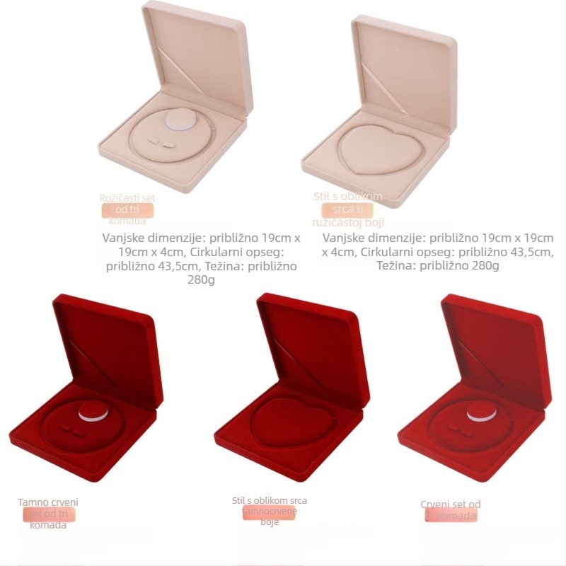 Kutija za nakit od baršuna – trodjelni set za ogrlicu, naušnice i narukvicu