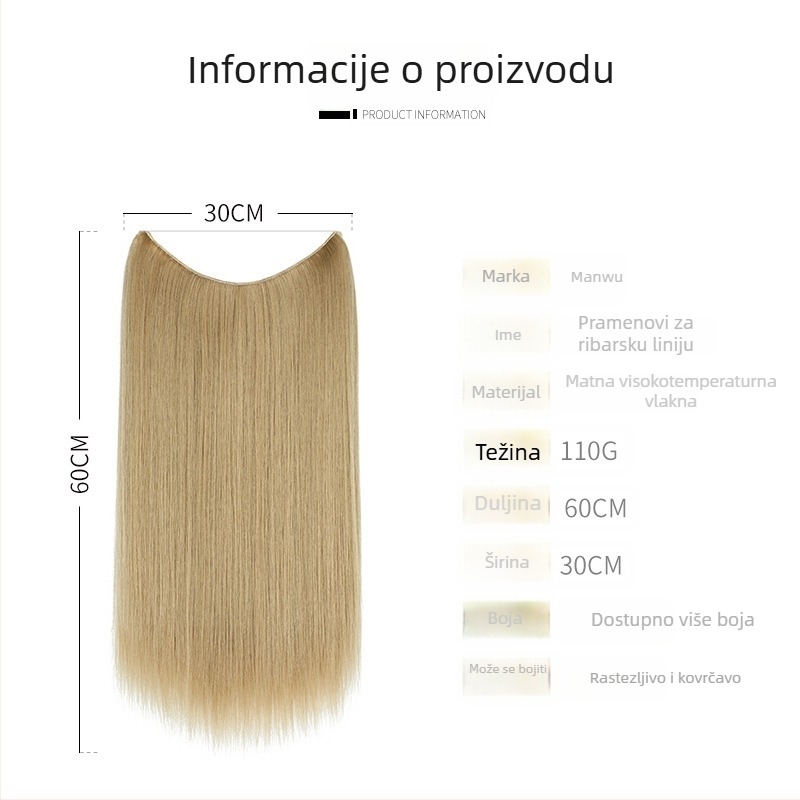 Ženska perika s ravnim kosom, vlakno otporno na visoke temperature, model s mrežnom trakom, može se obojiti