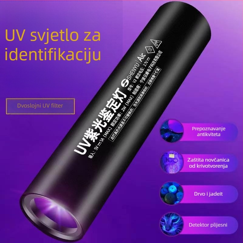 Shenyu UV svjetiljka 365 nm za provjeru banknota i identifikaciju nefrita, LED, punjiva, ultra tanka, višestruka funkcija