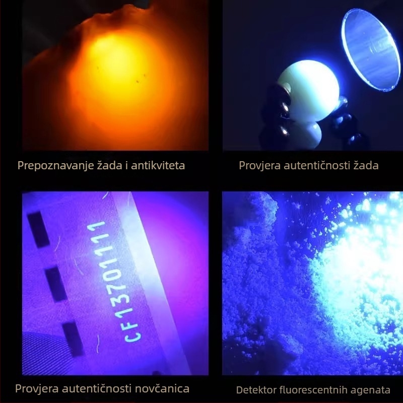 Fener za identifikaciju jadea s UV svjetlom 365 nm - tijelo od aluminijske legure, punjiva baterija s punjačem, ručno napajanje, LED svjetlo