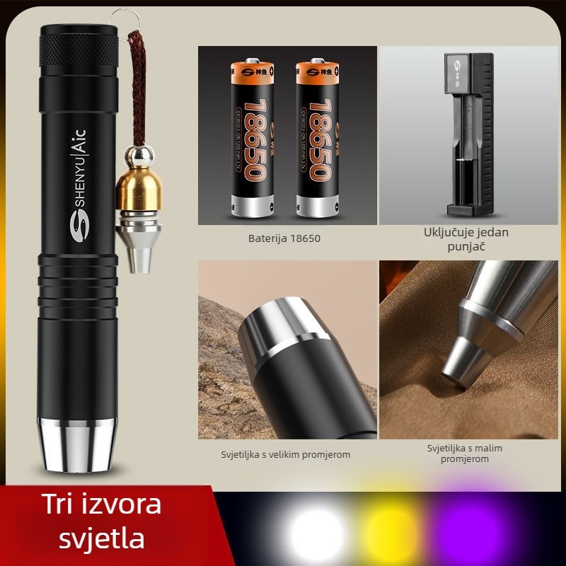 Fener za identifikaciju jadea s UV svjetlom 365 nm - tijelo od aluminijske legure, punjiva baterija s punjačem, ručno napajanje, LED svjetlo