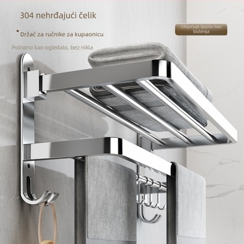 Držač za ručnike od nehrđajućeg čelika 304, bez bušenja, sklopivi, dvostruki sloj, 30 kg nosivost