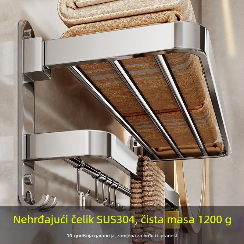 Držač za ručnike od nehrđajućeg čelika 304, bez bušenja, sklopivi, dvostruki sloj, 30 kg nosivost