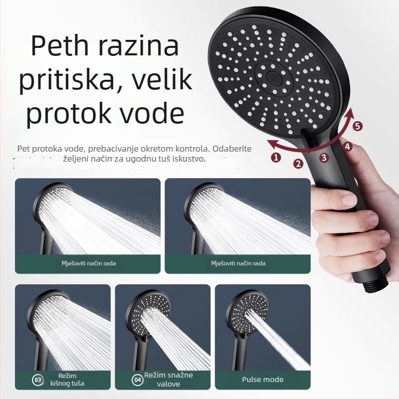 Tuš glava pod tlakom, s pet brzina prilagodljivim izlazom i univerzalnim sučeljem