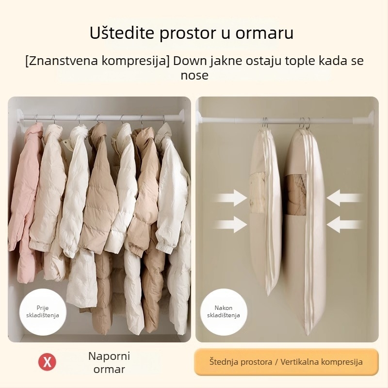 Vješena torba za pohranu kaputa – satenski materijal, otporna na prašinu i vlagu, jednostavan i moderan stil, pohrana u spavaćoj sobi