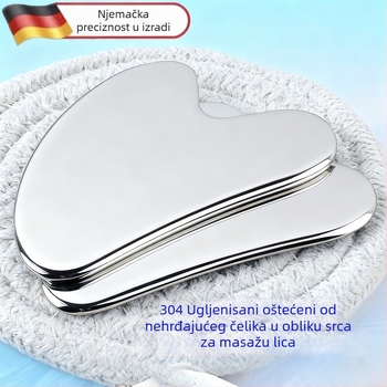 Gua sha alat od 304 nehrđajućeg čelika, u obliku srca, za lice, s ogledno poliranim završetkom
