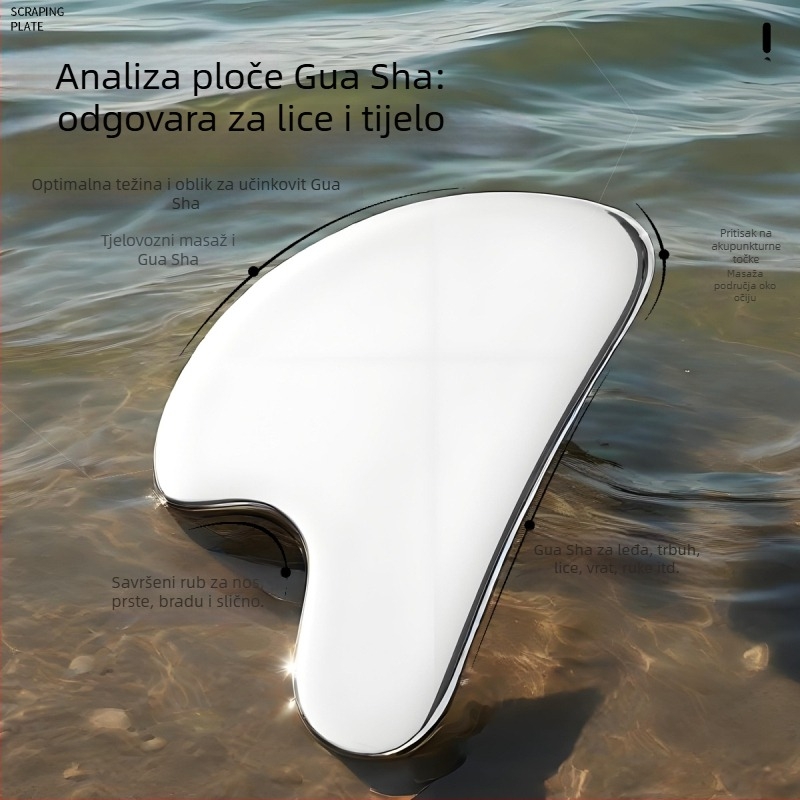 Gua sha alat od 304 nehrđajućeg čelika, u obliku srca, za lice, s ogledno poliranim završetkom