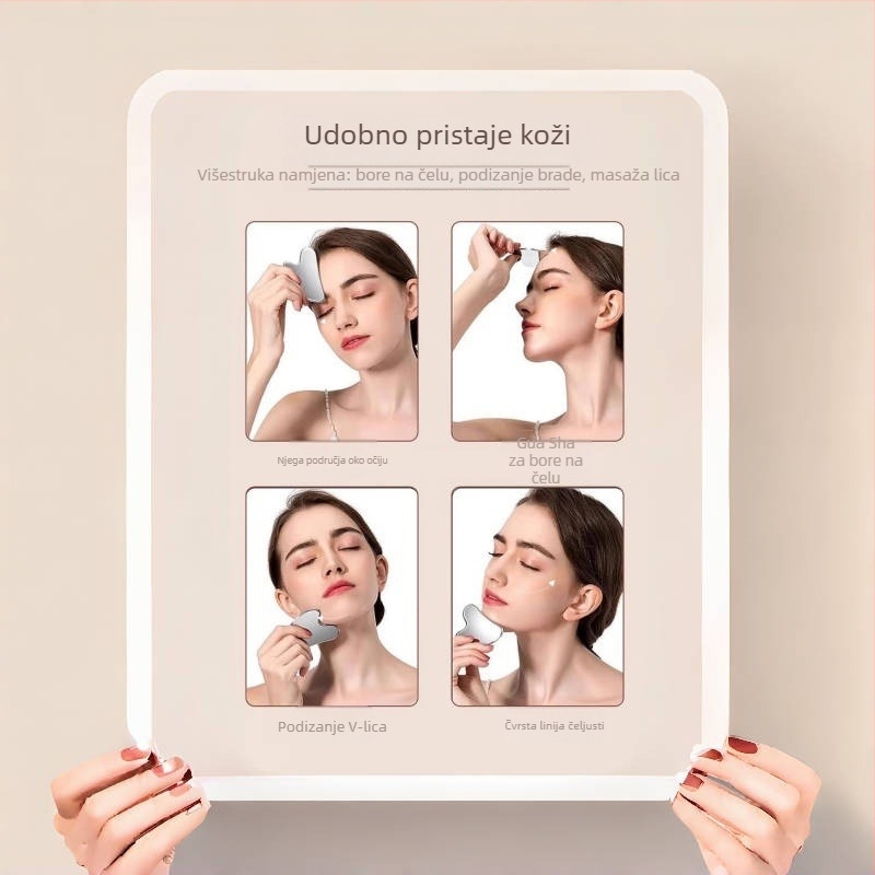 Gua sha alat od 304 nehrđajućeg čelika, u obliku srca, za lice, s ogledno poliranim završetkom