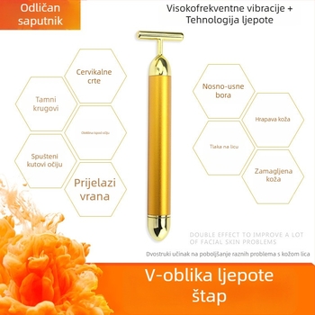 Tip T, 24K zlatni električni masažni štapić za lice za lifting V-lica – kozmetički alat za njegu lica, s jednom brzinom, kućna uporaba