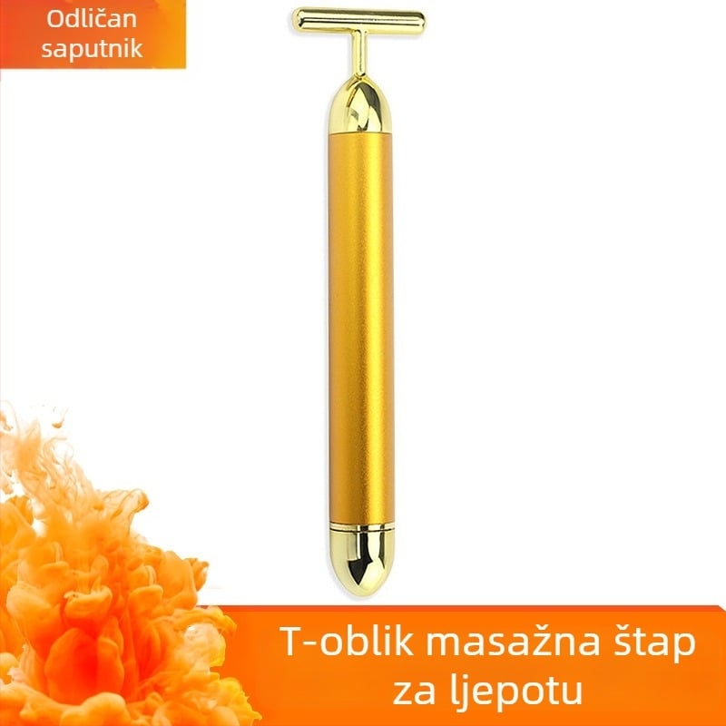 Tip T, 24K zlatni električni masažni štapić za lice za lifting V-lica – kozmetički alat za njegu lica, s jednom brzinom, kućna uporaba