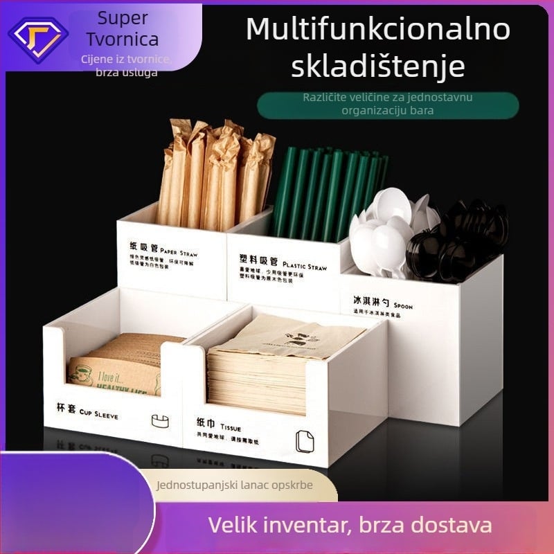 Kutija za pohranu slamki i papirnatih maramica, plastika, glatka površina, kvadratni oblik, moderni minimalistički stil