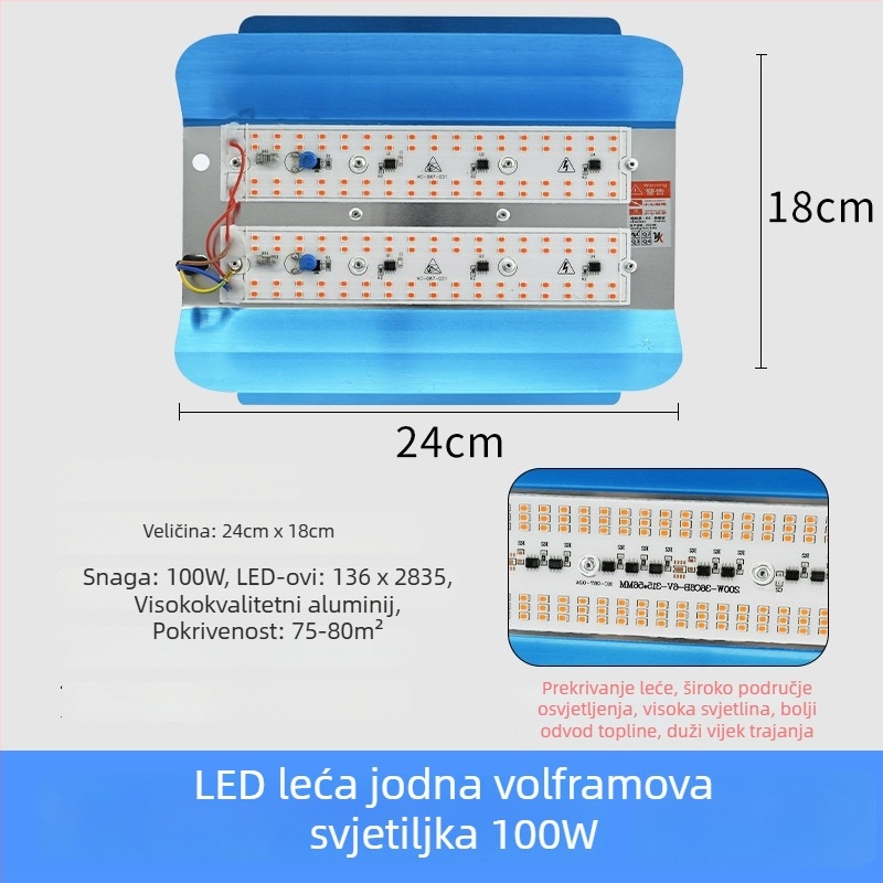 LED svjetiljka za rast biljaka, 100W, 100 LED dioda, 1000 lm, IP65, vijek trajanja 50000 h