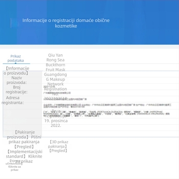 Maska od blata s morskom šipkom: hidratira, posvjetljuje ton kože i umiruje; pogodna za sve tipove kože; rok trajanja 3 godine