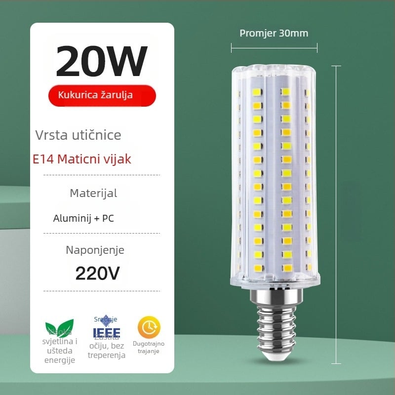 LED kukuruzna lampica – zaštita očiju, bez treperenja, 20W • 112 LED • 2000 lm • 360° snop • E27 priključak