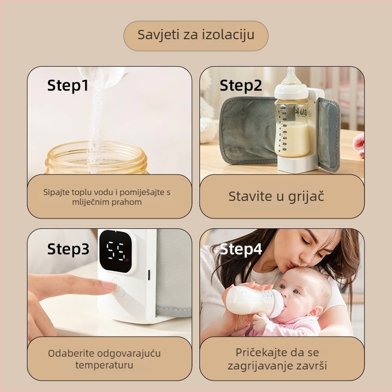 DL-568 grijac mlijeka za bebe, USB punjiv, 5V, 18W, mehanički način rada, bez tajmera, prijenosni grijač bočica