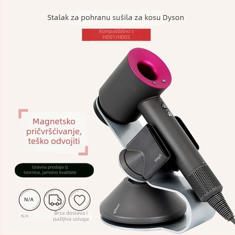 Držač za Dyson sušilo i skladišni stalak – bez bušenja, stolna montaža, ugljikovo čelika, višestruka upotreba za frizerski salon