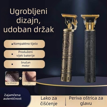 Električna mašinica za kosu s ugrađenom baterijom, punjiva, titanij‑ova oštrica, uklonjiva i periva glavica za rez, niski nivo buke