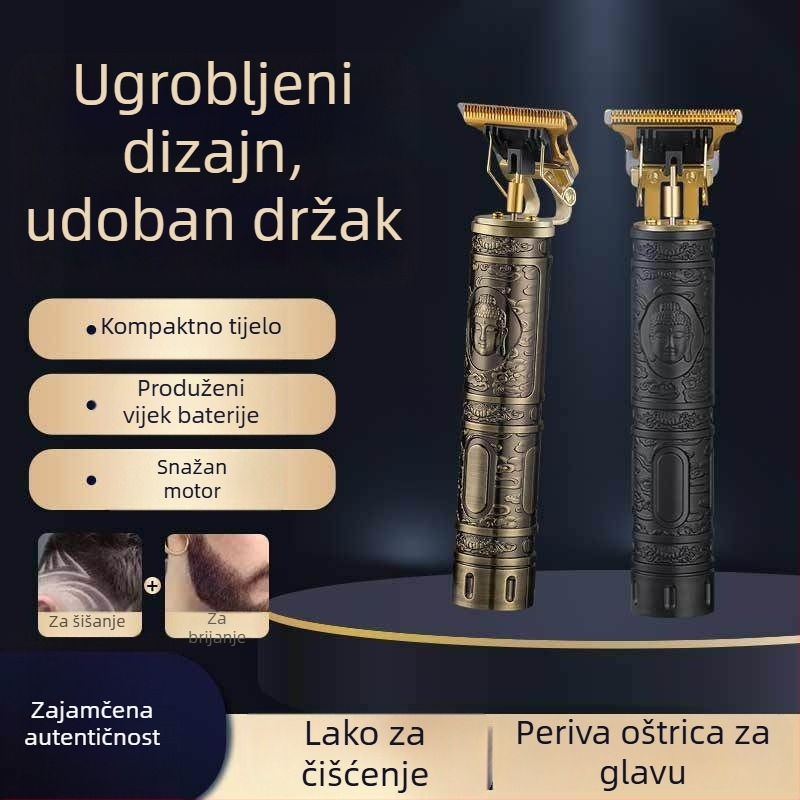 Električna mašinica za kosu s ugrađenom baterijom, punjiva, titanij‑ova oštrica, uklonjiva i periva glavica za rez, niski nivo buke