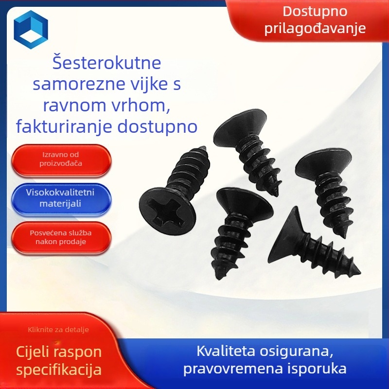 Samorezni vijci, ravna glava, križni navoj, niklirani, čelik klase 4.8