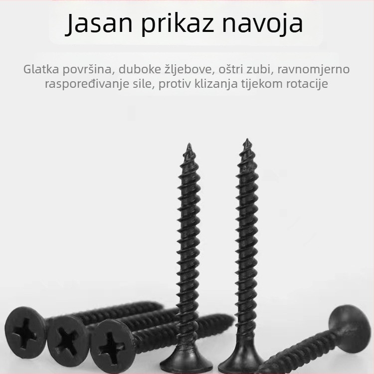 Vijci za samorezno s konusnom glavom, fosfatirani, čelik 1022, klasa 8,8, standard GB/T 14210-1993