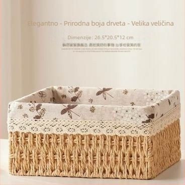 Pastoralno pleteni koš za pohranu, vintage stil; materijal: pleteni od rotanga; namjena: kozmetika, nakit, olovke i bilježnice