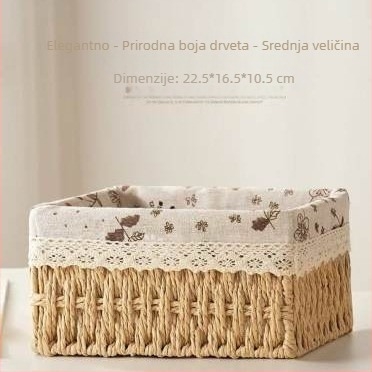Pastoralno pleteni koš za pohranu, vintage stil; materijal: pleteni od rotanga; namjena: kozmetika, nakit, olovke i bilježnice