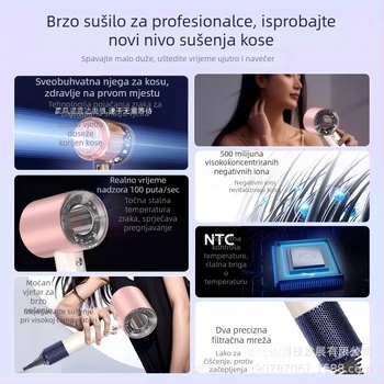 Sušilo za kosu s bezčetkastim motorom, 1600W, 220V, negativni ioni, vrući i hladni zrak