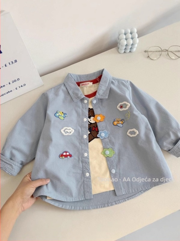 Tayag dječja košulja za dječake s dugim rukavima, ovratnik rever, 95% pamuk, karikatura otisak, za dob 1–3 godine