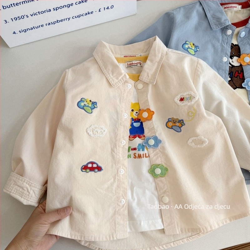 Tayag dječja košulja za dječake s dugim rukavima, ovratnik rever, 95% pamuk, karikatura otisak, za dob 1–3 godine