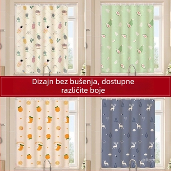 Zavjesa s prstenom za postavljanje – poluotamna, otisak crtića za kutni prozor, poliester, otisak, pastoralni stil, ručno pranje, pogodna za dnevni boravak i balkon