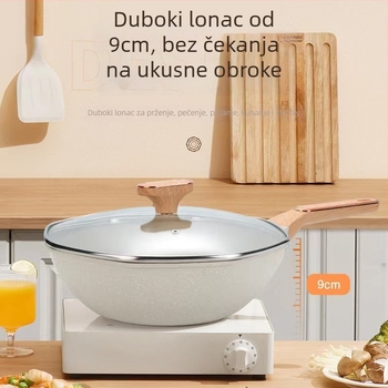 Wok od Maifan kamena, non-stick, kompatibilan s indukcijskim pločama, stakleni poklopac, model H09