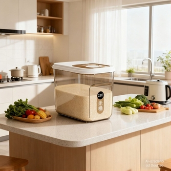 Spremnik za skladištenje riže - zatvoren, otporan na vlagu i štetnike; proziran plast, 10 L kapacitet