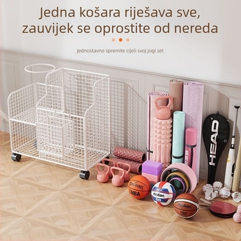 Stalak za pohranu fitness opreme, metalni, postavljen na pod, dva sloja, višefunkcionalan