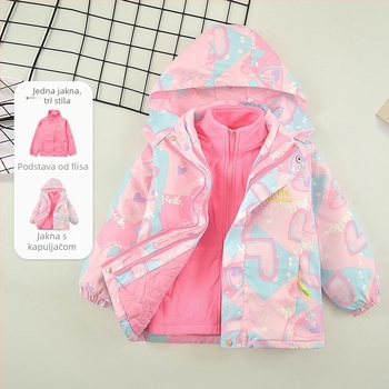 Dječja zimska jakna za djevojčice s odvojivom kapuljačom, dugi rukavi, zatvarač, poliester podstava