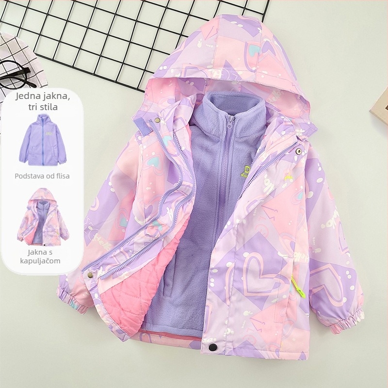 Dječja zimska jakna za djevojčice s odvojivom kapuljačom, dugi rukavi, zatvarač, poliester podstava