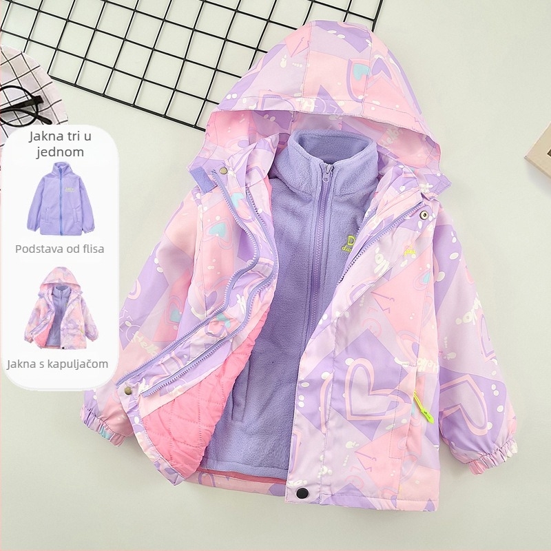 Dječja zimska jakna za djevojčice s odvojivom kapuljačom, dugi rukavi, zatvarač, poliester podstava