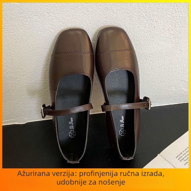 Plošne cipele Mary Jane, korejska verzija, PU gornji dio, okrugli vrh, niski debeli pet