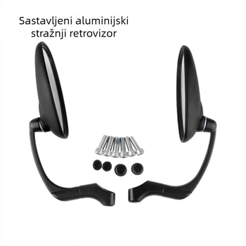 Motociklistički retrovizor od aluminijskog legura, kružnog oblika, s montažom sprijeda i straga, otporan na vibracije