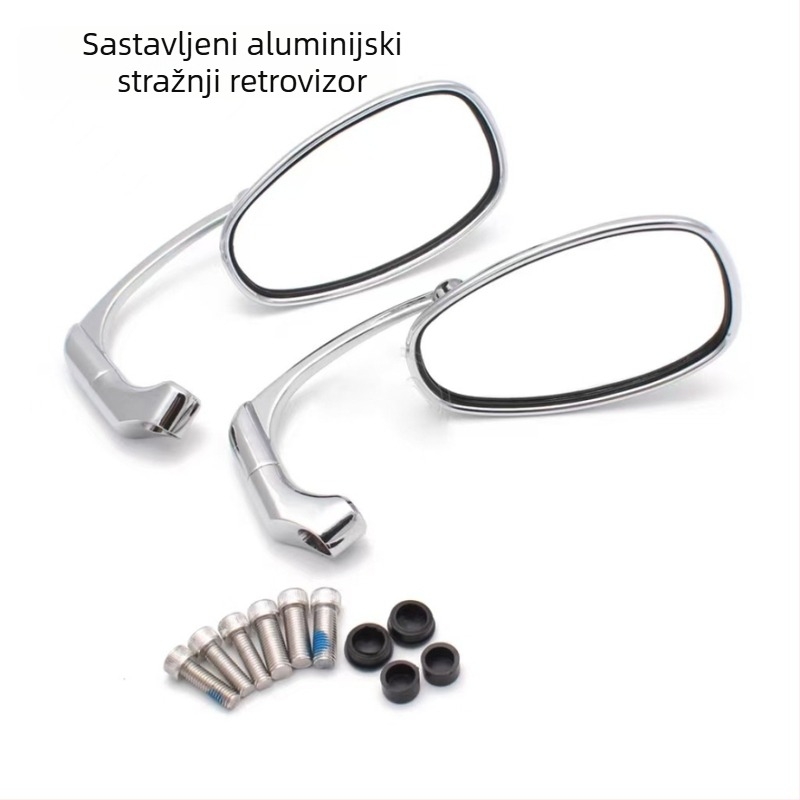 Motociklistički retrovizor od aluminijskog legura, kružnog oblika, s montažom sprijeda i straga, otporan na vibracije